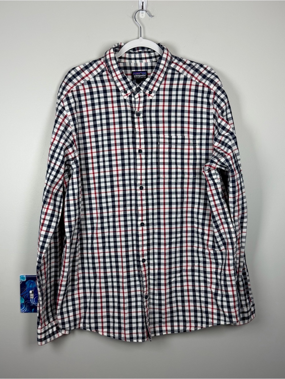 Patagonia Bluffside Men's XL Organic Cotton Plaid L/S Button Up Shirt Blue Red